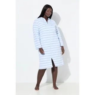 Ulla Popken Bademantel Bademantel Frottee Streifen 2-Wege-Zipper, lang, Materialmix blau 66/68