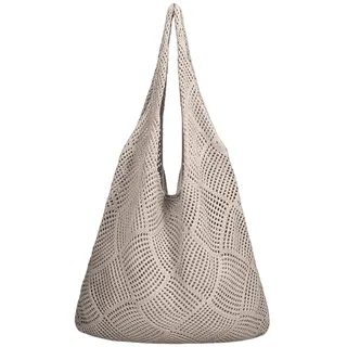 Gehäkelte Strandtasche Damen, Häkeltasche Strandtasche, Gestrickte Umhängetasche Sommer Leichte Strick Tote Tasche, Beach Bag Netz für Urlaub Reisen Strand und Einkaufen (Khaki, Einheitsgröße) - Einheitsgröße