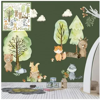 Sunnywall Wandtattoo XXL Wandtattoo Kinder Woodland Set Kinderzimmer Waldtiere bunt