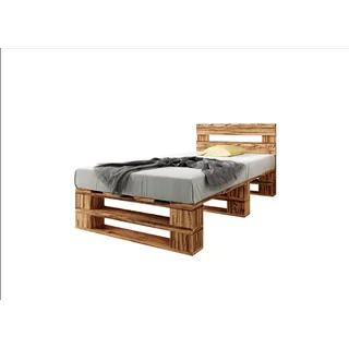 Lermowood Palettenbett M2 aus Holz 100 x 200 cm Geflammt mit Kopfteil Holzbett 40cm Stabiles Seniorenbett Kinderbett Jugendbett Gästebett erhöhtes Einzelbett Bettgestell Futon Komforthöhe Naturholz
