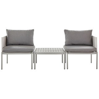 BELIANI Lounge-Set Hellgrau Aluminium Modular 3-teilig Stapelbar 2-Sitzer mit Couchtisch und Auflagen Modern Terrasse Garten Outdoor Möbel Ausstat...