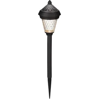 Solarleuchte mit Facettenschliff für Garten, schwarze Solarlampe mit 2 warmweißen LEDs, Bodenspieß, Akku, An/Aus-Schalter, Schutzart IP 44 - Schwarz