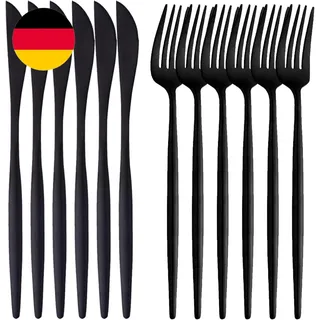 12-Teilige Matte Schwarz Besteckset Besteht Aus 6 Essmesser 6-Gabeln, 18/10 Edel
