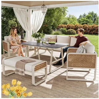Odikalo Gartenlounge-Set Gartenmöbel Set Gartensitzgruppe Terrassenmöbel inkl. Beistelltisch, (für 6-7 Personen, PE-Rattan Sitzgruppe Gartensofa mit waschbaren Kissen, verstellbaren Füßen für Terrasse, Balkon, Garten) beige