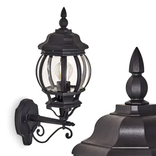 HOFSTEIN Außenwandleuchte Lentua, Außenwandlampe aus Metall/Kunststoff in Schwarz/Klar, Wandleuchte Up im Retro/Vintage/Antik-Design, E27, IP44, Eingangsbereich, Terrasse, Haustür, Hof