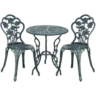 casa.pro Balkon-Set, grün Metall, 2-Sitzer, rund, Balkonmöbel, Balkonmöbel-Sets