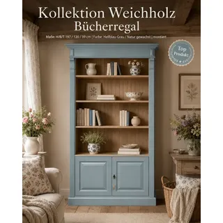 Wohnpalast Bücherregal Bücherregal mit 2 Türen und Regalfläche - Landhaus Regal Blau blau