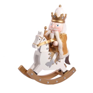 Ciao Christmas Nutcracker Toy Soldier King on Horseback with Cloak (28cm) Wooden Decoration with Fabric, White/Gold