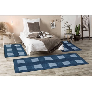 Bettumrandung Dijon Andiamo, Höhe 6 mm, (3-tlg), modernes Design, Bettvorleger, Läufer-Set für das Schlafzimmer blau