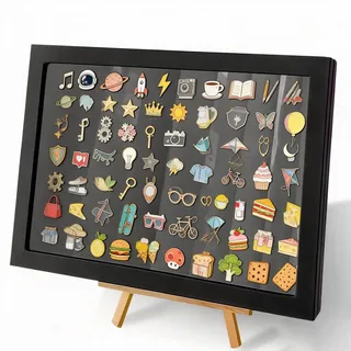 BAIFULAI Anstecknadel Vitrine 35x24cm, Pin Vitrine, Brosche Aufbewahrungsbox mit Halterung, Schwarz Abschließbare Display case, Emaille Pin Display für Anstecknadeln Sammlernadeln und Medaillen
