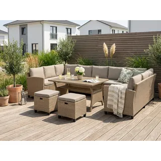 Gartenlounge-Set KONIFERA "Rotterdam", grau (grau, beige), Polyrattan, Sitzmöbel-Sets, Gartenmöbel-Set, Polyrattan, Stahl, Tischplatte aus Nonwood
