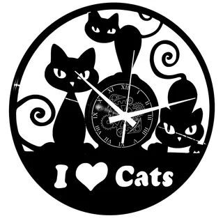 Instant Karma Clocks Vinyl Wanduhr Katzenmotiv und Tiermotiven Katze Geschenkidee Love Cats, Schwarz