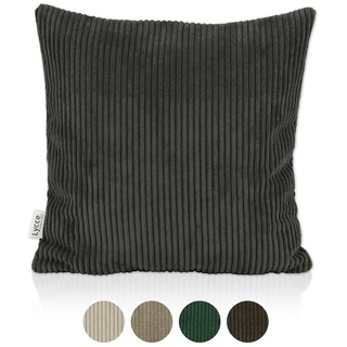 lycce Dekokissen Kissenbezug 50x50 cm, Cordstoff dunkelgrau - Weich, Zierkissenhülle, Pflegeleicht
