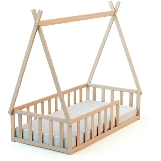 WEBABY - Bodenbett Babybett Holz 70 x 140 cm Buche Natur | Gitterbett mit Lattenrost inklusive | Schlafkomfort | Autonomie | MassivHolz | Cabane