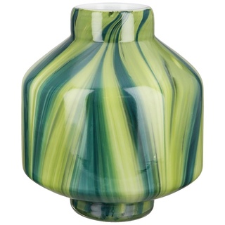 GILDE Glas Art Deko Vase bauchige Glasvase - Blumenvase - Geschenk für Frauen Geburtstagsgeschenk - Farbe: Grün Weiß Höhe 22 cm