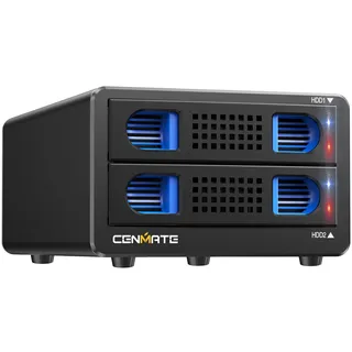 2 Bay RAID Festplattengehäuse mit Lüfter for 2.5/3.5" SATA HDD/SSD with USB A/C 3.0 Kabel, Werkzeugloses Aluminium HDD Gehäuse, DAS