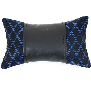 KFZ Auto Kopfstütze Sitzkissen Nackenstütze Textil & Leder 8x30 cm (Blau Schwarz)