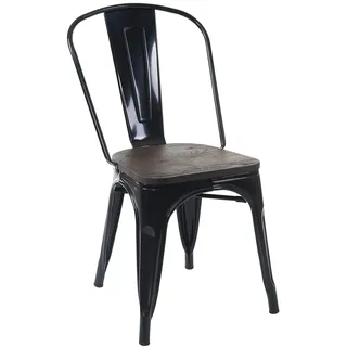 Chefgastro Stuhl inkl. Holz-Sitzfläche | HxBxT 85x45x52cm | Sitzhöhe 44cm | Metall Industriedesign stapelbar | Schwarz | Bistrostuhl Stapelstuhl