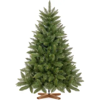 Fairytrees Künstlicher Weihnachtsbaum FT01, Fichte Natur, mit grünem Stamm und Echtholz Baumständer grün 120 cm
