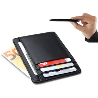 Frentree Frentree® Kartenetui aus Leder, Mini Geldbörse mit RFID Schutz und Sichtfenster für EC Karten und Geldscheine, schlanke