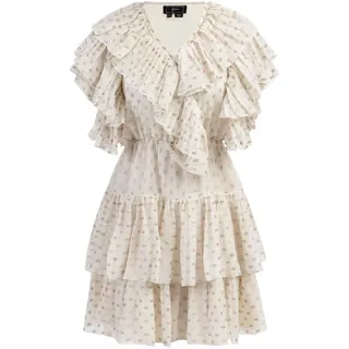 faina Rüschenkleid in Wollweiss mit Goldenen Punkten | Gr.: XS