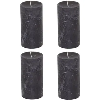 Stumpenkerzen Rustic 4er Set - Stumpenkerze, Blockkerze, Kerze, Adventskranz, Advent - Kein Ruß - Brenndauer: 60 Std. - viele Farben - 7x13 cm (Schwarz)