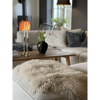 Hollert Lammfell Tibet Beige Mongolisches Schaffell gelockt sehr weich Echtfell Dekoration Läufer Teppich Stuhlauflage Größe 80-90 cm