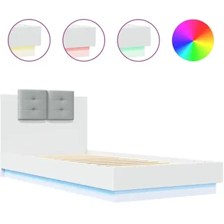 vidaXL Bettgestell mit Kopfteil und LED-Leuchten Weiß 90x200 cm