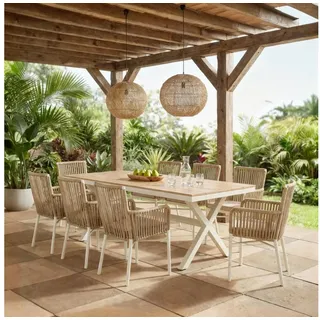 IDIMEX Garten-Essgruppe AFUERA, (9-tlg), Gartenmöbelset für 8 Personen, wetterfester Materialmix Weiß/Beige weiß