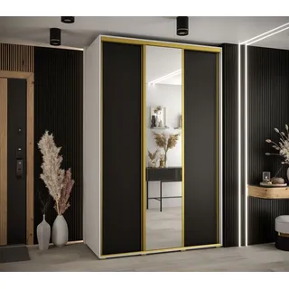 Kleiderschrank ASIRI 3 – 160/60 cm, weiß/schwarz/gold - Weiß/Schwarz/Gold