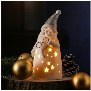 MARELIDA Weihnachtsmann LED Weihnachtsfigur mit Brille glitzernde Mütze H: 19,5cm weiß gold (1 St) weiß