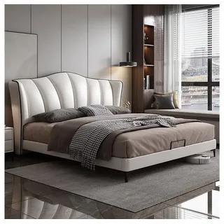 JVmoebel Polsterbett Exquisites Lederbett mit gepolstertem Sitz in elegantem Design, Made in Europa weiß