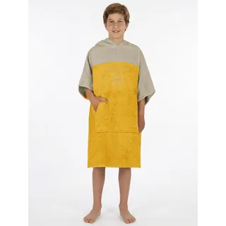 normani Teenager Frottee Badeponcho aus Bio-Baumwolle für Jungen und Mädchen - Strandponcho Surfer Poncho mit Umziehhilfe Gelb OneSize