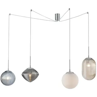 Luce Ambiente Design LED Pendelleuchte, Dimmfunktion, LED wechselbar, Warmweiß, Affenschaukel 4x Glas Lampen-schirm für über-n Esstisch & Treppenhaus blau|bunt