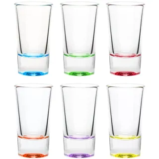 Pullmer Schnapsgläser 6er Set, buntsortierte Shotgläser 28 ml/2,8 cl, ideal als Likör-, Vodka- oder Tequila-Gläser, minimalistisches Design, spülmaschinenfest