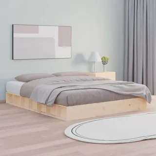 Festnight Bett mit Stauraum 120x200 cm Holzbett Bettrahmen Natur Massivholzbett mit Fächer Bettgestell mit Lattenrost Einzelbett Doppelbett Jugendbett Holz