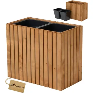HOMERZO Pflanzkübel Holz – imprägniert wetterfest – mit herausnehmbarem Kunststoffeinsatz – Hochbeet Blumenkasten für Balkon Garten Terrasse (Vertikal-braun 67x36 H55 cm)