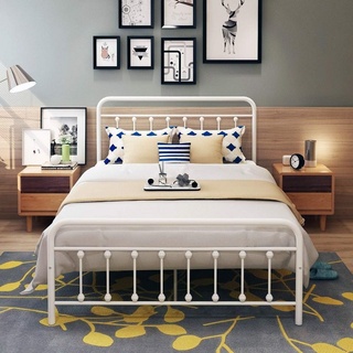 HAUSS SPLOE Metallbett Modern Metallbett Bettgestelle Doppelbett Gästebett Bettrahmen (für Erwachsene und Kinder), Einfach zu installieren, 140*200cm, Weiß weiß