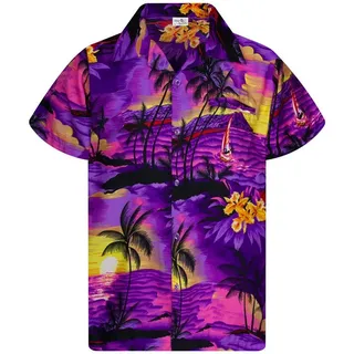 King Kameha Funky Hawaiihemd Kinder Jungen Mädchen Kurzarm Fronttasche Hawaii-Print Unisex Surf Palmen Muster - 6 Jahre