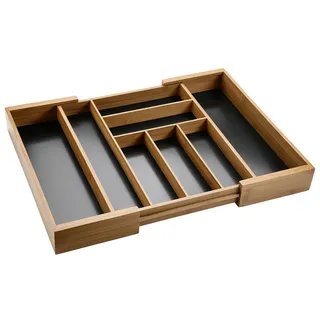 KESPER variabler Besteckkasten aus dunklem Bambus, 8 Fächer, ausziehbar 35–58 cm, FSC-zertifiziert, Schubladen-Organizer für Küche