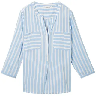 Tom Tailor Damen Kurzarm Bluse STRIPED Regular Fit Weiß Blau Vertical Stripe 35221 36