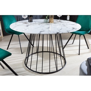 riess-ambiente Esstisch PARIS Ø120cm weiß / schwarz (Einzelartikel, 1-St), Glas · Metall · rund · Marmor-Design · Retro · Küche · Bistro weiß