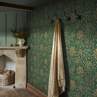 William Morris At Home Vliestapete "Honeysuckle Verde", grün (grun), H:10m L:10m, Vlies, WILLIAM MORRIS AT HOME, Tapeten, Design Tapeten