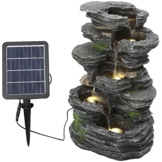 BTGGG Solar Brunnen für Draussen,Natürlicher kaskadierender Felsen Solar Springbrunnen für Außen mit LED-Beleuchtung,Groß Gartenbrunnen Solar Wasserspiel für Garten Terrasse und Balkon