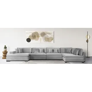 Home Affaire Wohnlandschaft HOME AFFAIRE "Skara XXL U-Form", grau, B:510cm H:86cm T:250cm, 100% Polyester, Sofas, Wohnlandschaft, Lounge-Sofa XXL mit Federkern-Polsterung, in vielen Bezugsvarianten