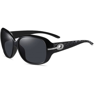 YUELUQU Übergroße polarisierte Damen-Sonnenbrille im Retro-Design mit Strasssteinen, dekorativ, modisch, großer Rahmen, Sonnenbrille, Schwarz-Schwarz, Large - L