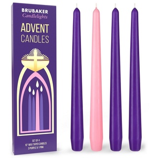 Brubaker Premium Adventskerzen 3 x Lila 1 x Rosa - Traditionelle Spitzkerzen für Adventskränze und andere Weihnachtsdekorationen