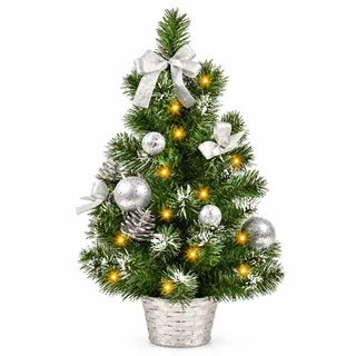 Geschmückter Weihnachtsbaum mit Deko und 20er LED Lichterkette - 50cm | Silber