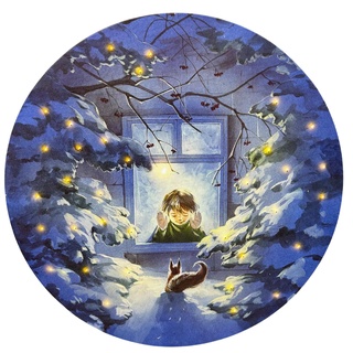 abc HOME | Wandbild Junge am Fenster | Winter | LED ́s | batteriebetrieben | 30 cm Ø