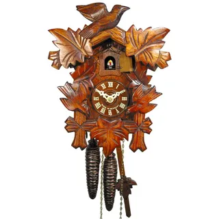 Schwarzwälder Kuckucks-Uhr/Schwarzwald-Uhr (original, Zertifiziert), 1-Tag-Werk, mechanisch, 5 Laub-Blätter, 3 Vogel, Kukusuhr, Kukuksuhr, Kuckuksuhr (schönes Weihnachts-Geschenk)
